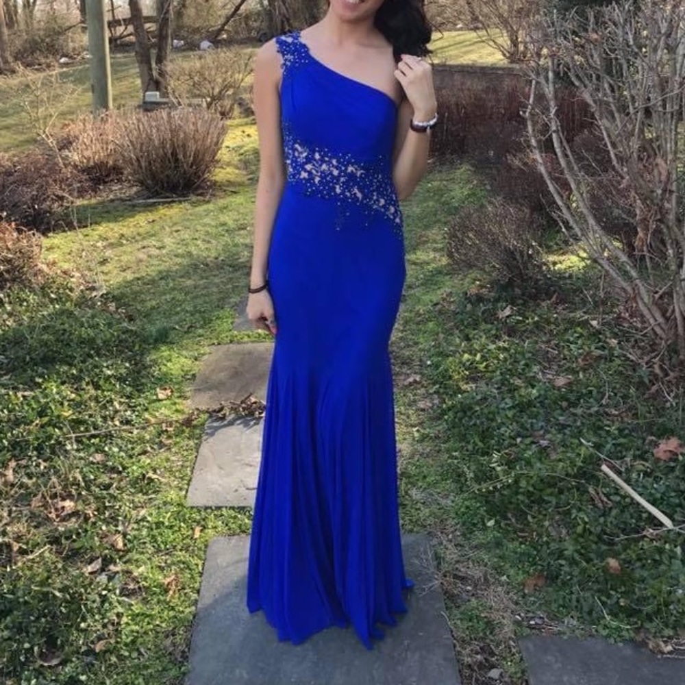 Xscape Long One Shoulder Blue Dress Size 0P